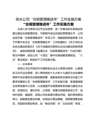 供水公司“合规管理推进年”工作实施方案