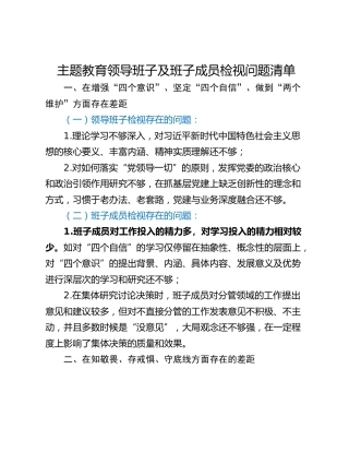 主题教育领导班子及班子成员检视问题清单