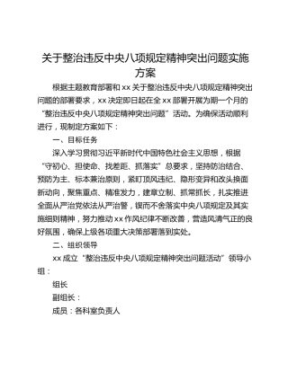 关于整治违反中央八项规定精神突出问题实施方案