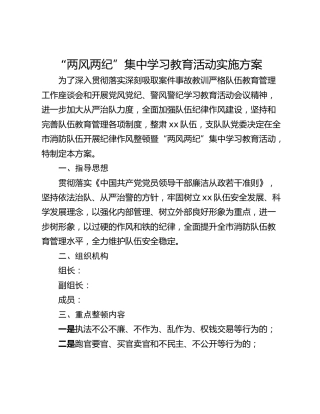 “两风两纪”集中学习教育活动实施方案
