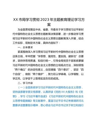 XX市局学习贯彻2023年主题教育理论学习方案