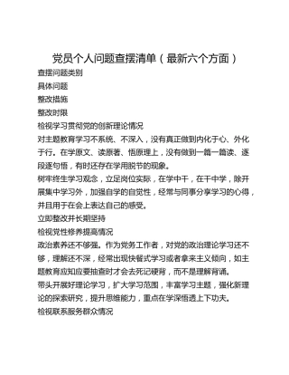 党员个人问题查摆清单（最新六个方面）