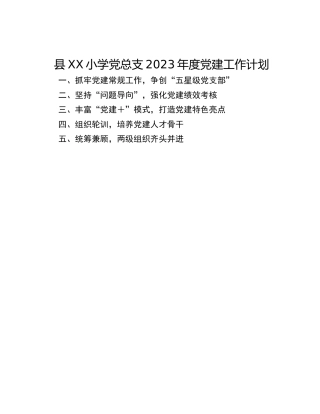 县XX小学党总支2023年度党建工作计划