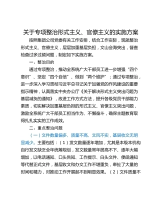 关于专项整治形式主义、官僚主义的实施方案