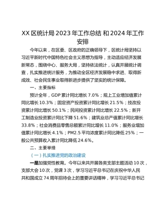 XX区统计局2023年工作总结 和2024年工作安排