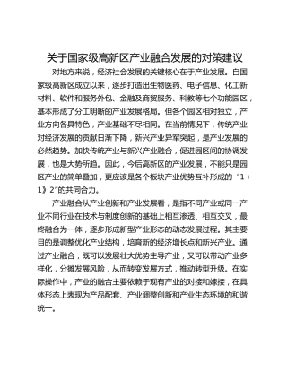 关于国家级高新区产业融合发展的对策建议
