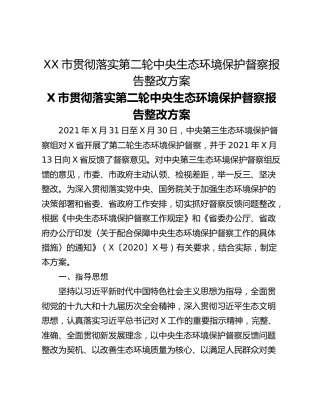 XX市贯彻落实第二轮中央生态环境保护督察报告整改方案