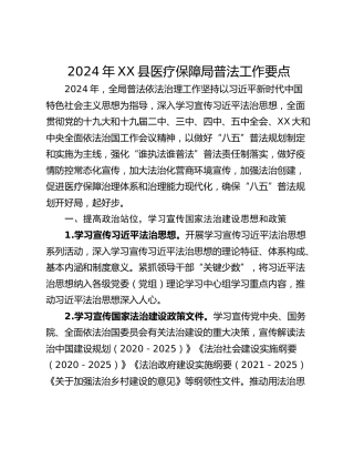 2024年XX县医疗保障局普法工作要点