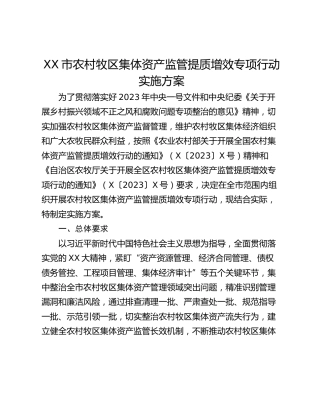 XX市农村牧区集体资产监管提质增效专项行动实施方案