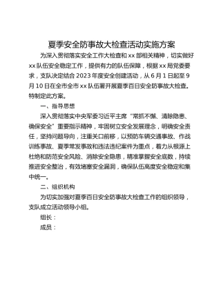 夏季安全防事故大检查活动实施方案