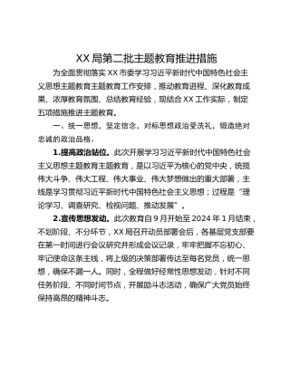 XX局第二批主题教育推进措施