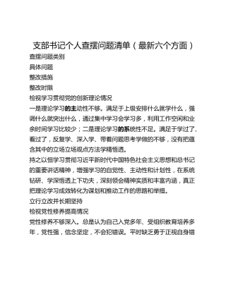 支部书记个人查摆问题清单（最新六个方面）