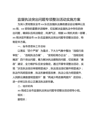 监督执法突出问题专项整治活动实施方案