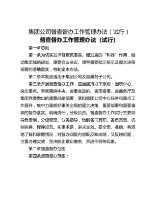 集团公司督查督办工作管理办法（试行）