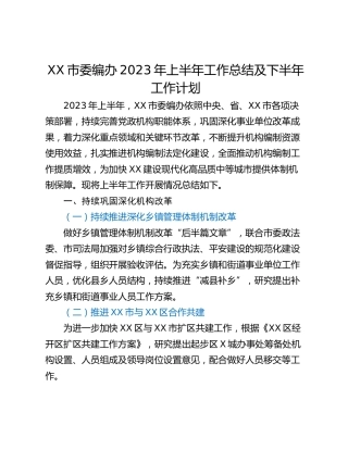 XX市委编办2023年上半年工作总结及下半年工作计划