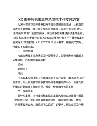 XX市开展无脚本应急演练工作实施方案