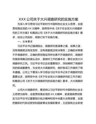 XXX公司关于大兴调查研究的实施方案