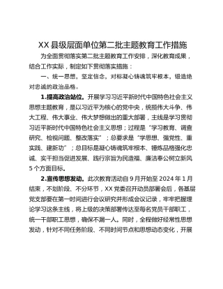 XX县级层面单位第二批主题教育工作措施