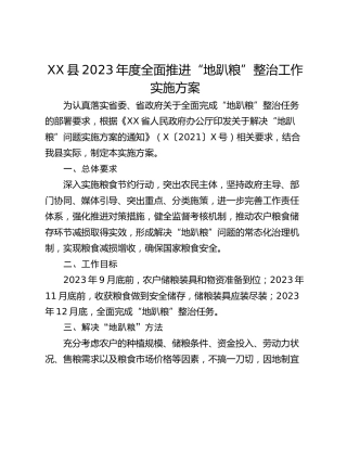 XX县2023年度全面推进“地趴粮”整治工作实施方案