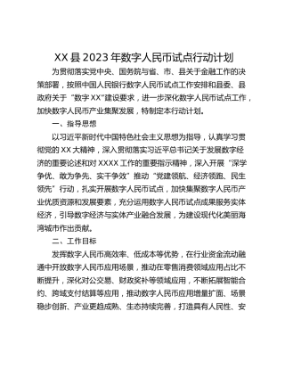 XX县2023年数字人民币试点行动计划