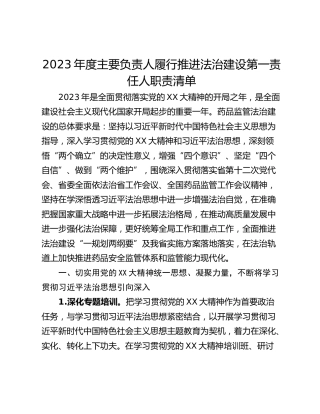 2023年度主要负责人履行推进法治建设第一责任人职责清单