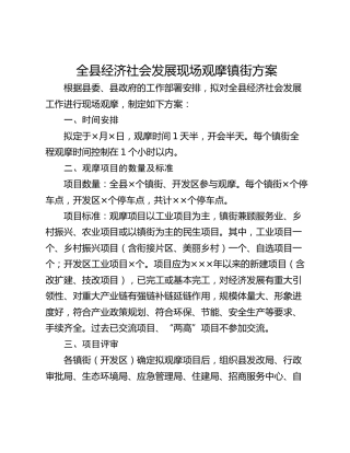 全县经济社会发展现场观摩镇街方案