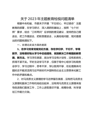 关于2023年主题教育检视问题清单