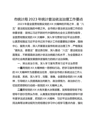 市统计局2023年统计普法依法治理工作要点