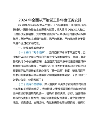 2024年全面从严治党工作年度任务安排