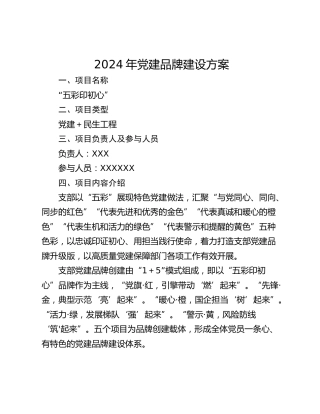 2024年党建品牌建设方案