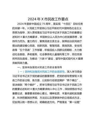 2024年X市民政工作要点