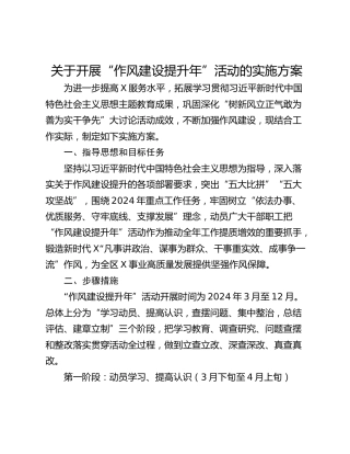 关于开展“作风建设提升年”活动的实施方案