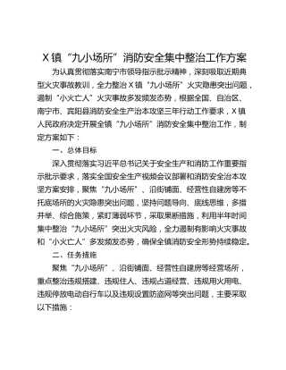 X镇“九小场所”消防安全集中整治工作方案