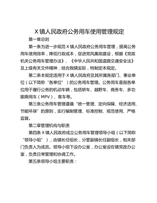 X镇人民政府公务用车使用管理规定