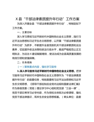 X县“干部法律素质提升年行动”工作方案