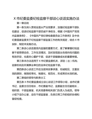X市纪委监委纪检监察干部谈心谈话实施办法