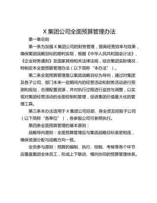 X集团公司全面预算管理办法