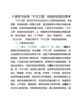 X县学习运用“千万工程”经验的实践与思考