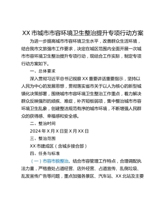 XX市城市市容环境卫生整治提升专项行动方案