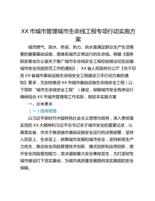 XX市城市管理城市生命线工程专项行动实施方案