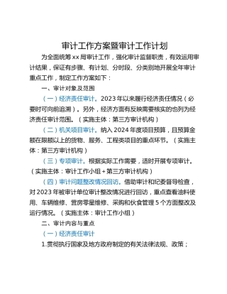 审计工作方案暨审计工作计划