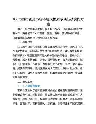 XX市城市管理市容环境大提质专项行动实施方案