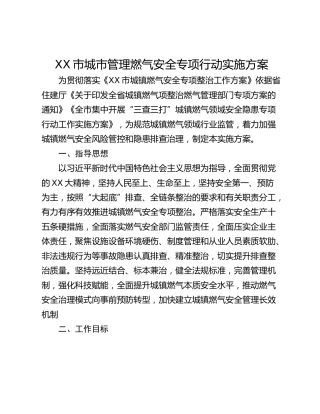 XX市城市管理燃气安全专项行动实施方案