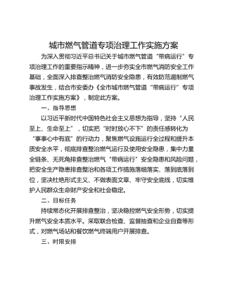 城市燃气管道专项治理工作实施方案