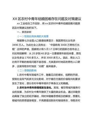 XX区农村中青年结婚困难存在问题及对策建议