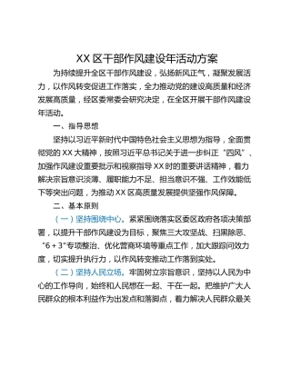 XX区干部作风建设年活动方案