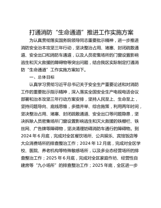 打通消防“生命通道”推进工作实施方案