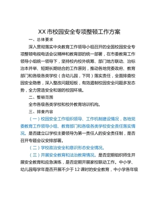 XX市校园安全专项整顿工作方案