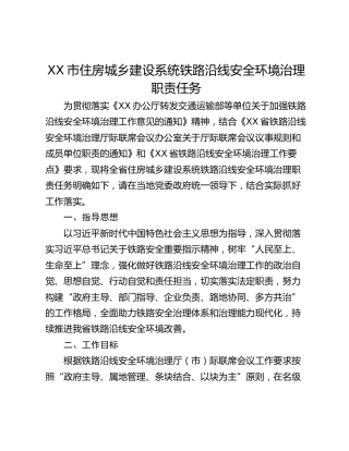 XX市住房城乡建设系统铁路沿线安全环境治理职责任务