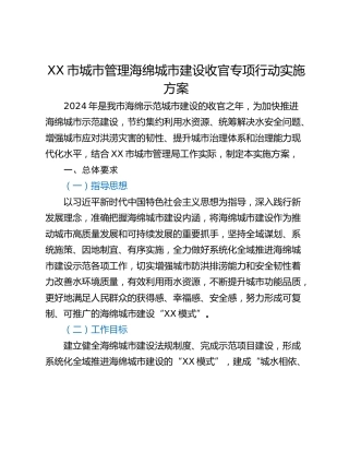 XX市城市管理海绵城市建设收官专项行动实施方案